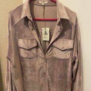 Long sleeve velvet suede shirt